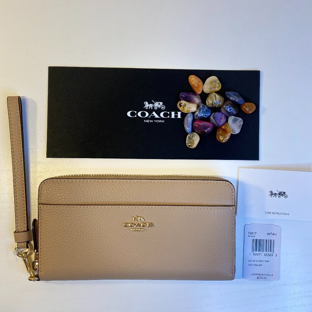 NWT Coach Accordion Wallet Wristlet Brass/Taupe Leather: Zip-around Purse #76517
